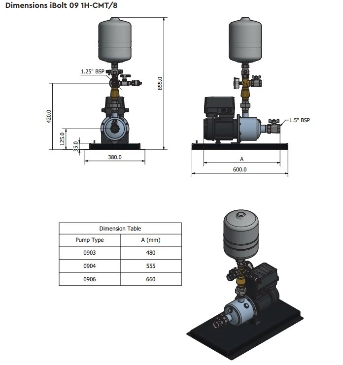 Stuart Turner Aquaboost IBolt Horizontal Single Booster Pump 0903 1H-CMT/8 130 L/MIN @ 2.6 BAR 6 Stuart Turner Aquaboost IBolt Horizontal Single Booster Pump 0903 1H-CMT/8 130 L/MIN @ 2.6 BAR - Image 4