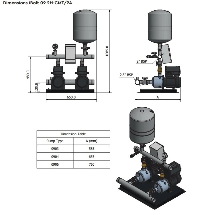 Stuart Turner Aquaboost IBolt Horizontal Twin Booster Pump 0903 2H-CMT/24 260 L/MIN @ 2.6 BAR 7 Stuart Turner Aquaboost IBolt Horizontal Twin Booster Pump 0903 2H-CMT/24 260 L/MIN @ 2.6 BAR - Image 5